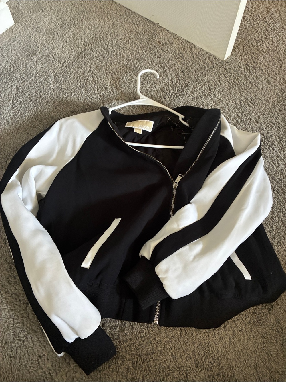 Michael Kors Black and White Colorblock Varsity Jacket